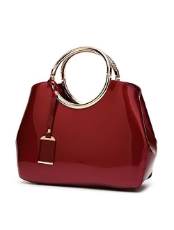 Hoxis Charm Glossy Metal Grip Structured Shoulder Handbag Women Satchel