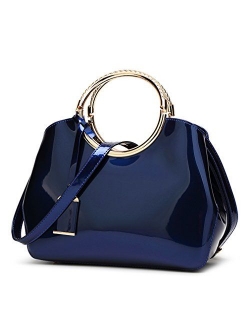 Hoxis Charm Glossy Metal Grip Structured Shoulder Handbag Women Satchel