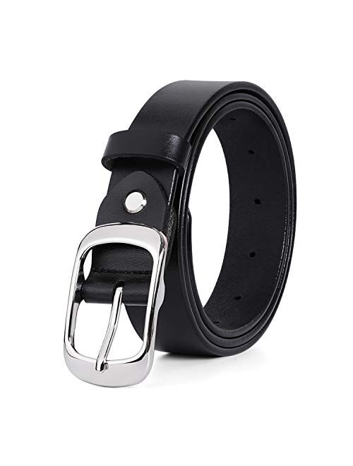 WERFORU Women Black Leather Belt Plus Size Polished Buckle for Jeans Pants