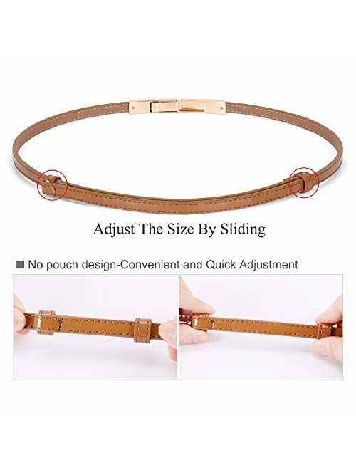 JASGOOD Women's Skinny Patent Leather Belt Adjustable Slim Waist Belt with Gold Buckle for Dress Fit 24-40Inch