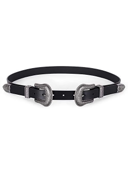 Women Leather Belts Ladies Vintage Western Design Black Waist Belt for Pants Jeans Dresses