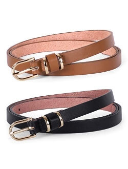 JASGOOD Women's Skinny PU Leather Belt Solid Color Fashion Thin Waist Belt with Gold Buckle for Jeans Pants 1/2 Width