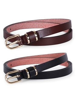 JASGOOD Women's Skinny PU Leather Belt Solid Color Fashion Thin Waist Belt with Gold Buckle for Jeans Pants 1/2 Width