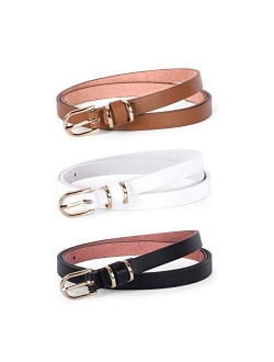 JASGOOD Women's Skinny PU Leather Belt Solid Color Fashion Thin Waist Belt with Gold Buckle for Jeans Pants 1/2 Width