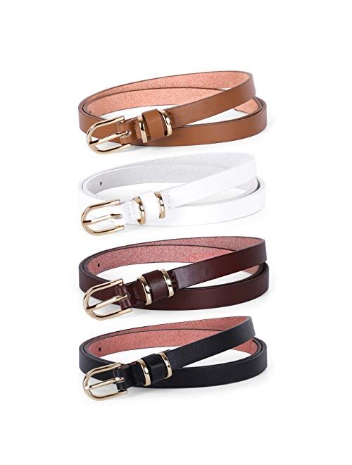 JASGOOD Women's Skinny PU Leather Belt Solid Color Fashion Thin Waist Belt with Gold Buckle for Jeans Pants 1/2 Width