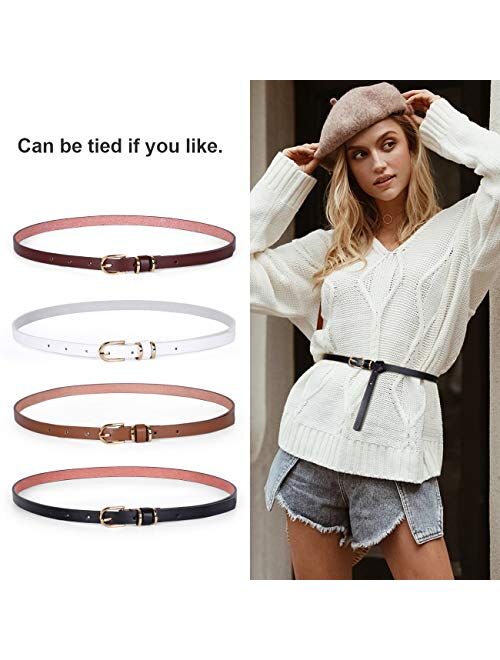 JASGOOD Women's Skinny PU Leather Belt Solid Color Fashion Thin Waist Belt with Gold Buckle for Jeans Pants 1/2 Width