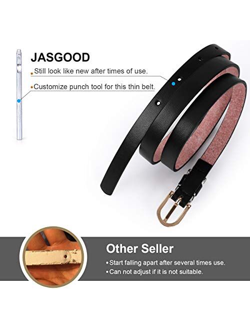 JASGOOD Women's Skinny PU Leather Belt Solid Color Fashion Thin Waist Belt with Gold Buckle for Jeans Pants 1/2 Width