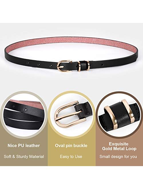 JASGOOD Women's Skinny PU Leather Belt Solid Color Fashion Thin Waist Belt with Gold Buckle for Jeans Pants 1/2 Width