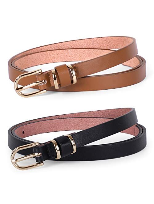 JASGOOD Women's Skinny PU Leather Belt Solid Color Fashion Thin Waist Belt with Gold Buckle for Jeans Pants 1/2 Width