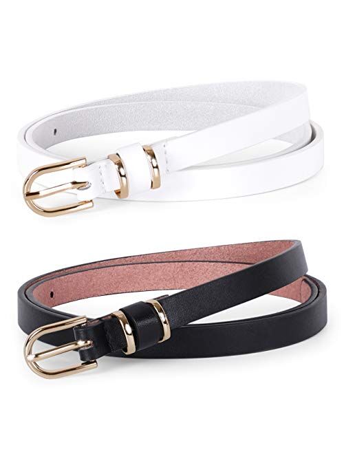 JASGOOD Women's Skinny PU Leather Belt Solid Color Fashion Thin Waist Belt with Gold Buckle for Jeans Pants 1/2 Width