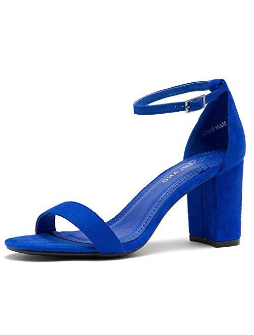 Shoe Land Madeline Womens Open Toe Ankle Strap Chunky Block Low Heel Dress Party Pump Sandals