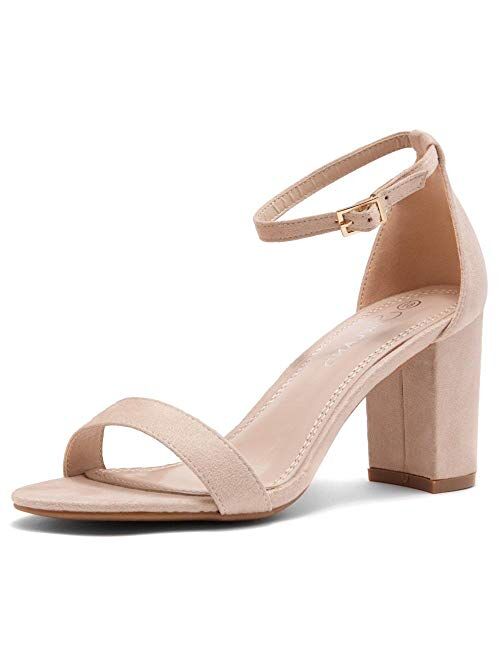 Shoe Land Madeline Womens Open Toe Ankle Strap Chunky Block Low Heel Dress Party Pump Sandals