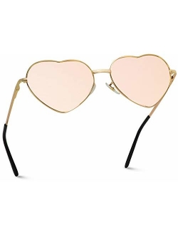 Women Metal Heart Frame Mirror Lens Cupid Heartshape Sunglasses