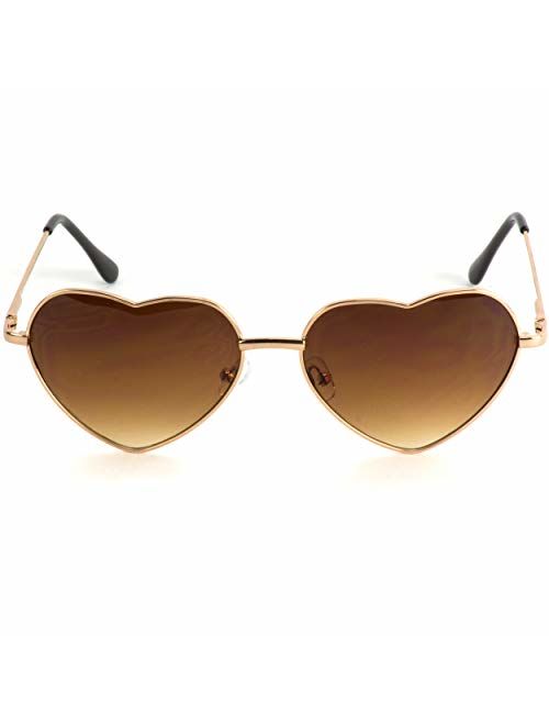 Women Metal Heart Frame Mirror Lens Cupid Heartshape Sunglasses