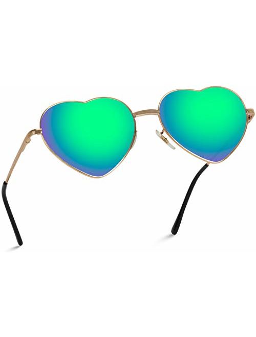 Women Metal Heart Frame Mirror Lens Cupid Heartshape Sunglasses