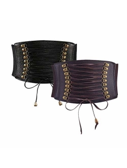 Womens PU Leather High Waist Belt Wide Elastic Stretch Cincher Corset Lace up Band