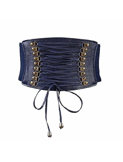 Womens PU Leather High Waist Belt Wide Elastic Stretch Cincher Corset Lace up Band