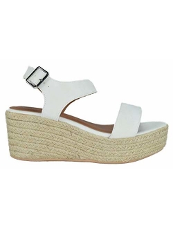 City Classified Womens Wedge Espadrilles Jute Rope Trim Ankle Strap Open Toe Sandals