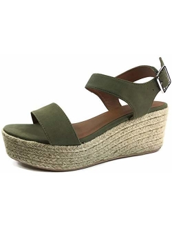 City Classified Womens Wedge Espadrilles Jute Rope Trim Ankle Strap Open Toe Sandals