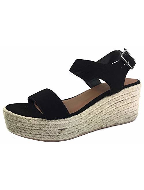 City Classified Womens Wedge Espadrilles Jute Rope Trim Ankle Strap Open Toe Sandals