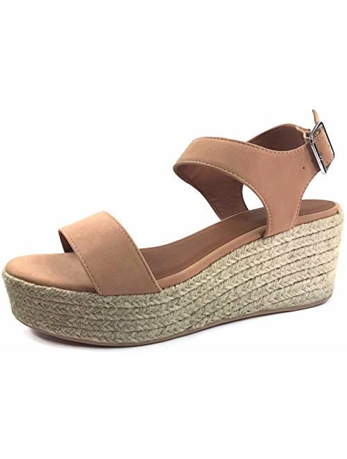 City Classified Womens Wedge Espadrilles Jute Rope Trim Ankle Strap Open Toe Sandals