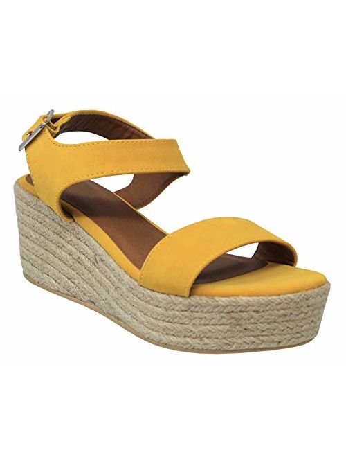 City Classified Womens Wedge Espadrilles Jute Rope Trim Ankle Strap Open Toe Sandals