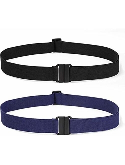 2 Pack Invisible Women Stretch Belt No Show Elastic Web Strap Belt with Flat Buckle for Jeans Pants Dresses