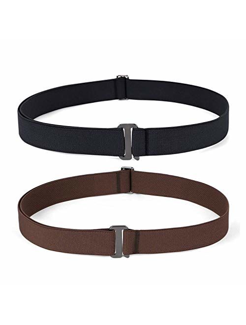 2 Pack Invisible Women Stretch Belt No Show Elastic Web Strap Belt with Flat Buckle for Jeans Pants Dresses