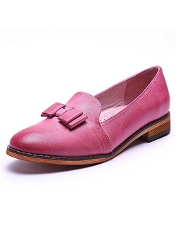 Mona flying Women's Leather Penny Loafer Casual Flat Shoes for Women Ladies Girls