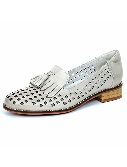 Mona flying Women's Leather Penny Loafer Casual Flat Shoes for Women Ladies Girls