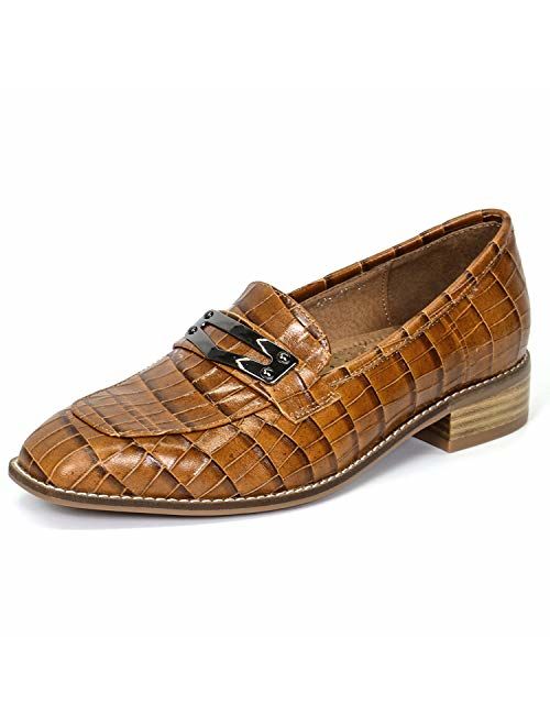 Mona flying Women's Leather Penny Loafer Casual Flat Shoes for Women Ladies Girls