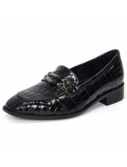 Mona flying Women's Leather Penny Loafer Casual Flat Shoes for Women Ladies Girls