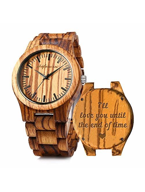 Engraved Wooden Watches, Personalized Engraved Wood Watch for Anniversary Birthday Graduation Wedding Gift for Husband Boyfriend Love Dad Mom Son Friend Groomsman Engrave