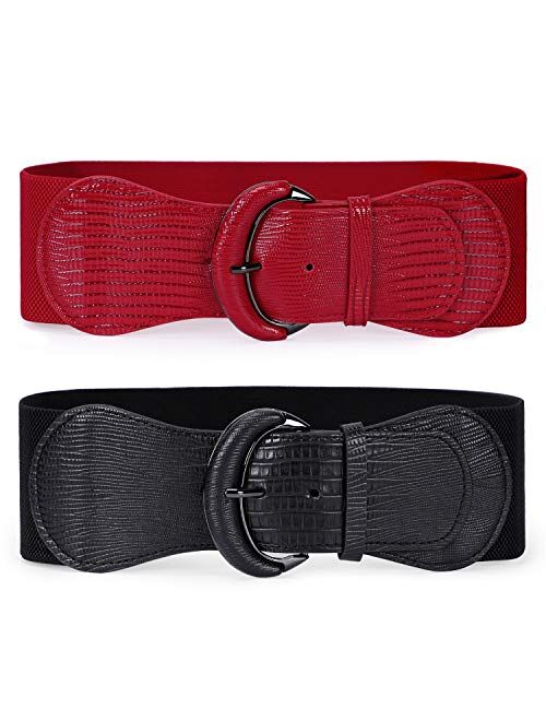 JASGOOD Women Stretchy Wide Waist Belt for Dress Ladies Elastic Belt Hook Buckle