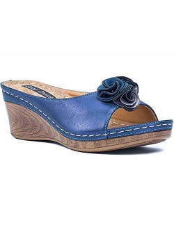 Gc Shoes Women's Sydney Rosette Slide Wedge Sandals