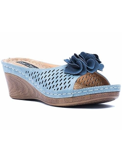 Gc Shoes Women's Sydney Rosette Slide Wedge Sandals