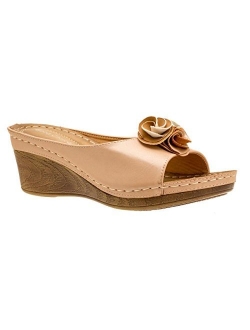 Gc Shoes Women's Sydney Rosette Slide Wedge Sandals