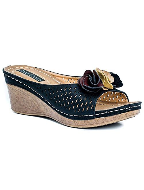 Gc Shoes Women's Sydney Rosette Slide Wedge Sandals