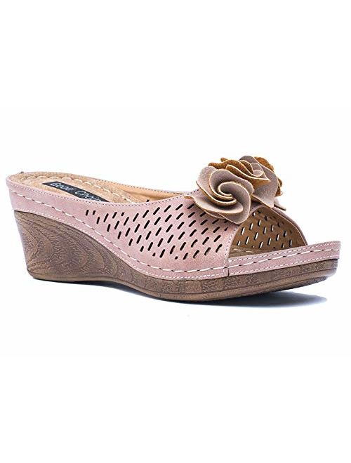 Gc Shoes Women's Sydney Rosette Slide Wedge Sandals