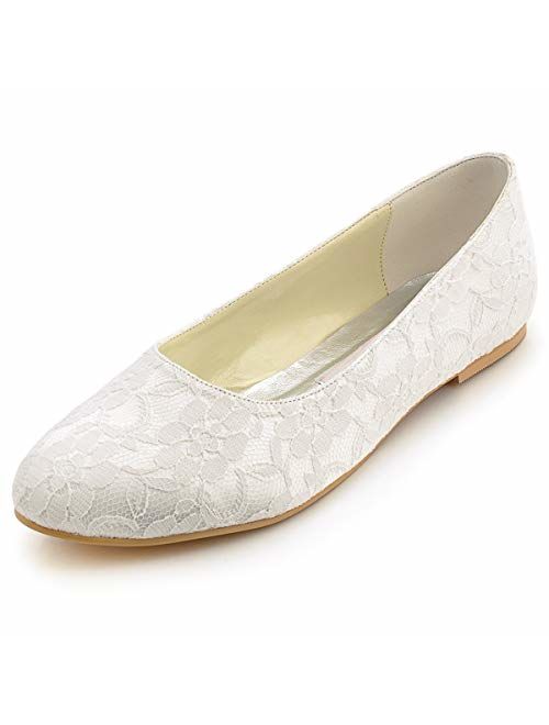 ElegantPark Wedding Shoes for Bride Lace Wedding Flats Comfortable Women Bridal Shoes Flats Closed Toe Ballet Flats