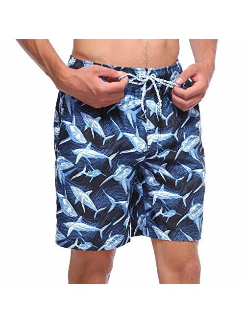 Rokka&Rolla Men's Quick Dry Drawstring Waist Beach Swim Trunks Board Shorts with Mesh Lining