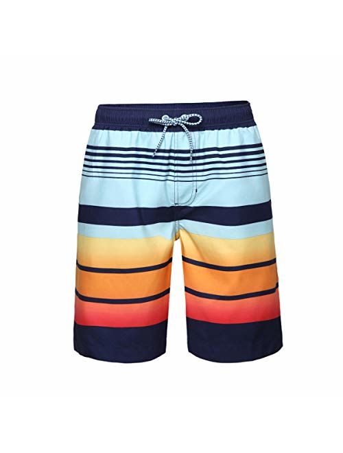 Rokka&Rolla Men's Quick Dry Drawstring Waist Beach Swim Trunks Board Shorts with Mesh Lining