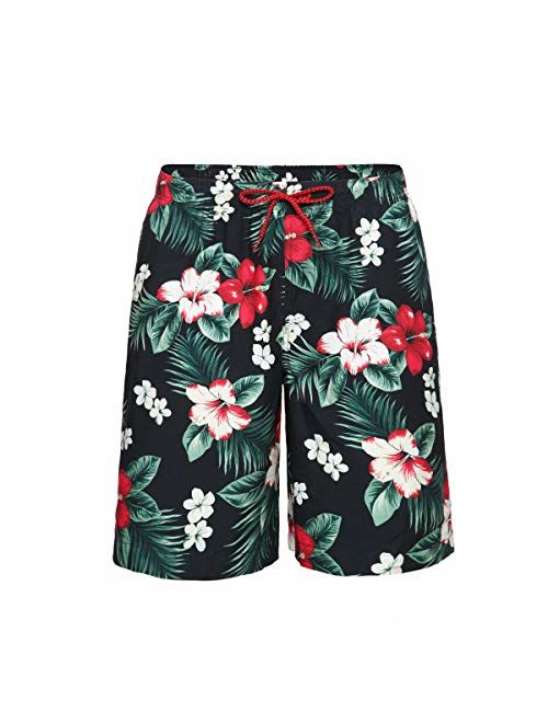 Rokka&Rolla Men's Quick Dry Drawstring Waist Beach Swim Trunks Board Shorts with Mesh Lining