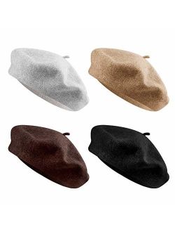 QUACOWW 4 Pieces Beret Hat French Style Beanie Hats Fashion Ladies Beret Caps Outdoor Hat