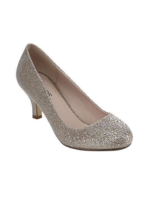 Bonnibel Wonda-1 Womens Round Toe Low Heel Glitter Slip On Dress Pumps