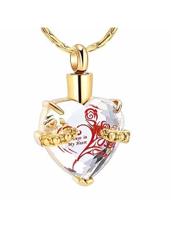 constantlife Crystal Heart Shape Cremation Jewelry Memorial Urn Necklace for Ashes, Stainless Steel Ash Holder Pendant Keepsake with Gift Box Charms Accessories for Women