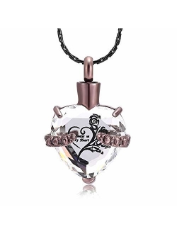 constantlife Crystal Heart Shape Cremation Jewelry Memorial Urn Necklace for Ashes, Stainless Steel Ash Holder Pendant Keepsake with Gift Box Charms Accessories for Women