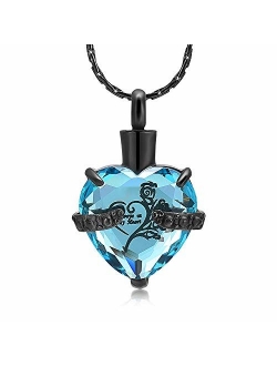 constantlife Crystal Heart Shape Cremation Jewelry Memorial Urn Necklace for Ashes, Stainless Steel Ash Holder Pendant Keepsake with Gift Box Charms Accessories for Women