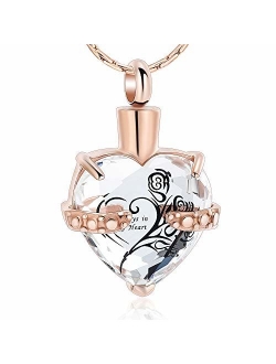 constantlife Crystal Heart Shape Cremation Jewelry Memorial Urn Necklace for Ashes, Stainless Steel Ash Holder Pendant Keepsake with Gift Box Charms Accessories for Women