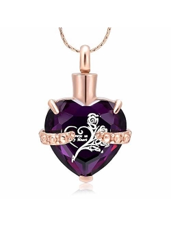 constantlife Crystal Heart Shape Cremation Jewelry Memorial Urn Necklace for Ashes, Stainless Steel Ash Holder Pendant Keepsake with Gift Box Charms Accessories for Women